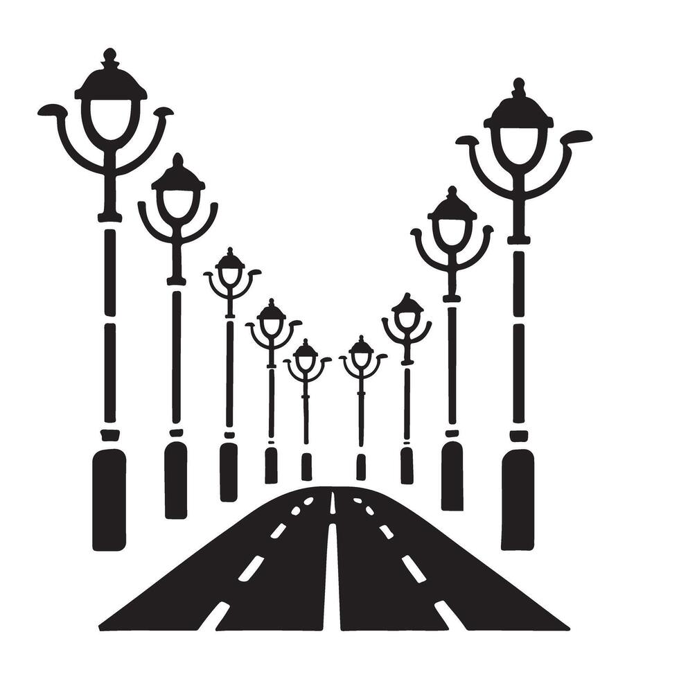 Elegant Street Lamp Silhouette on Road Art vector