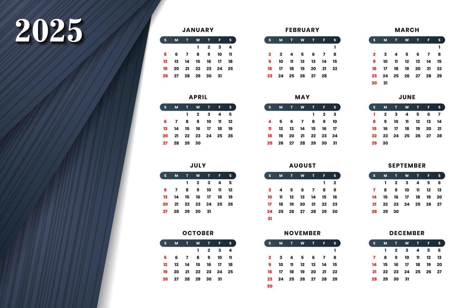 2025 calendar abstract template vector