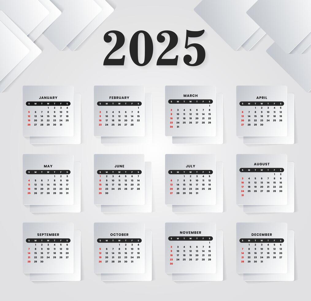 Elegant White 2025 calendar abstract design vector