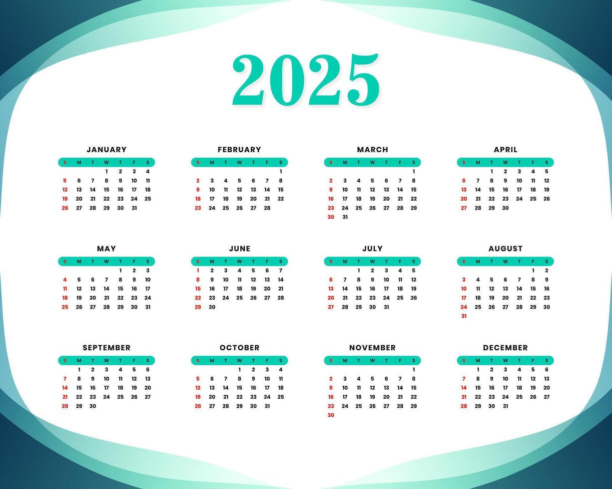 Blue 2025 calendar abstract design template vector
