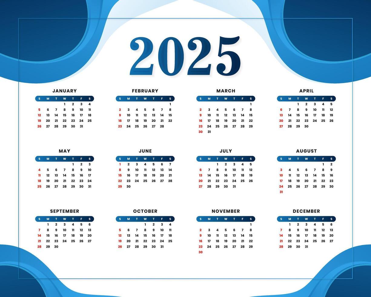 Blue 2025 calendar abstract template vector