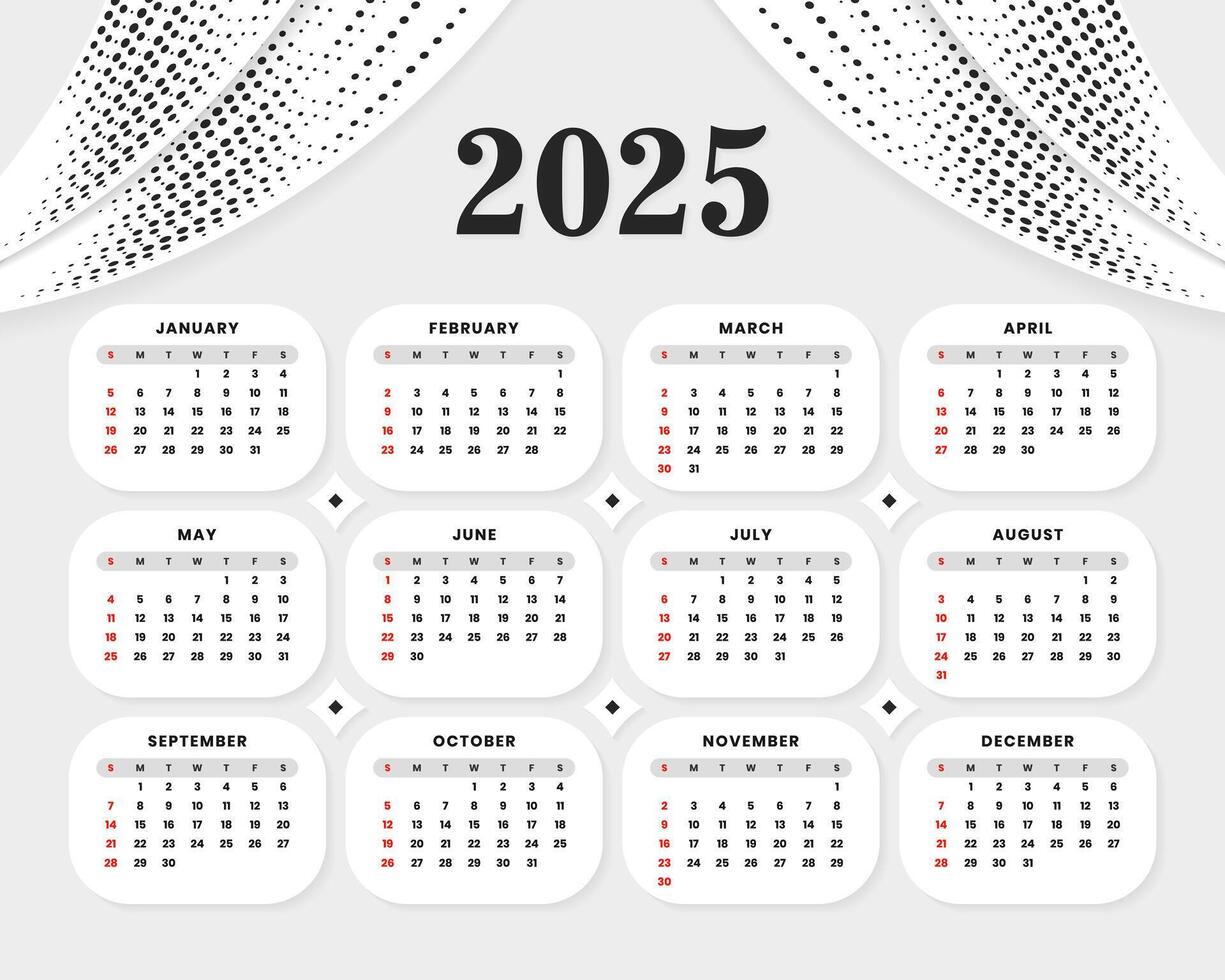 White 2025 calendar abstract design template vector