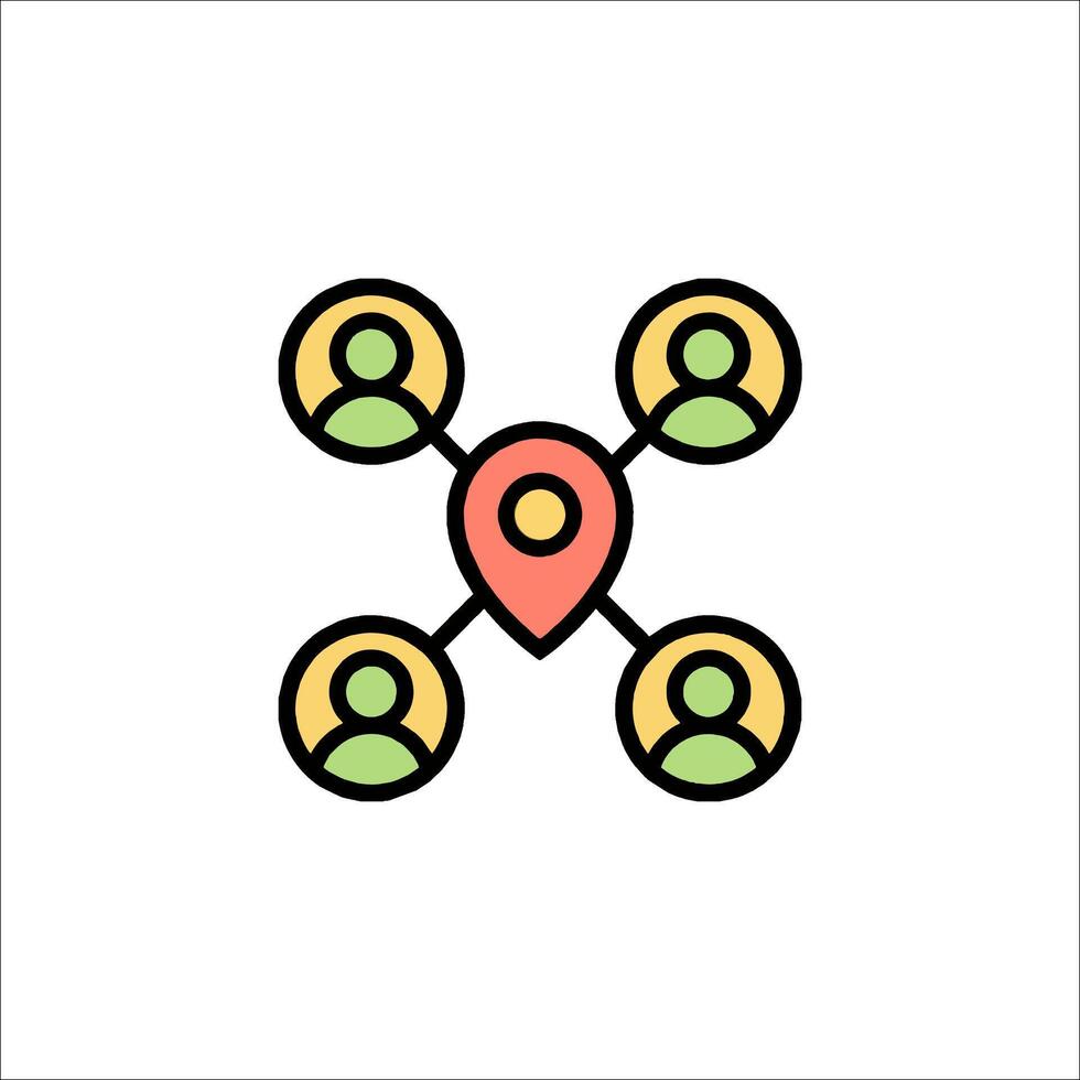 A group of people connected by a pin icon vector