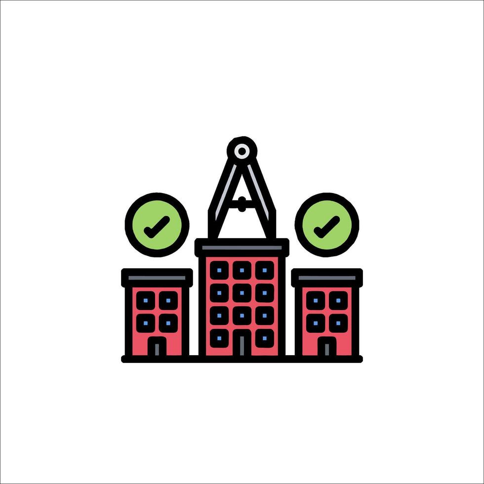 A building with a crane and two green check marks vector