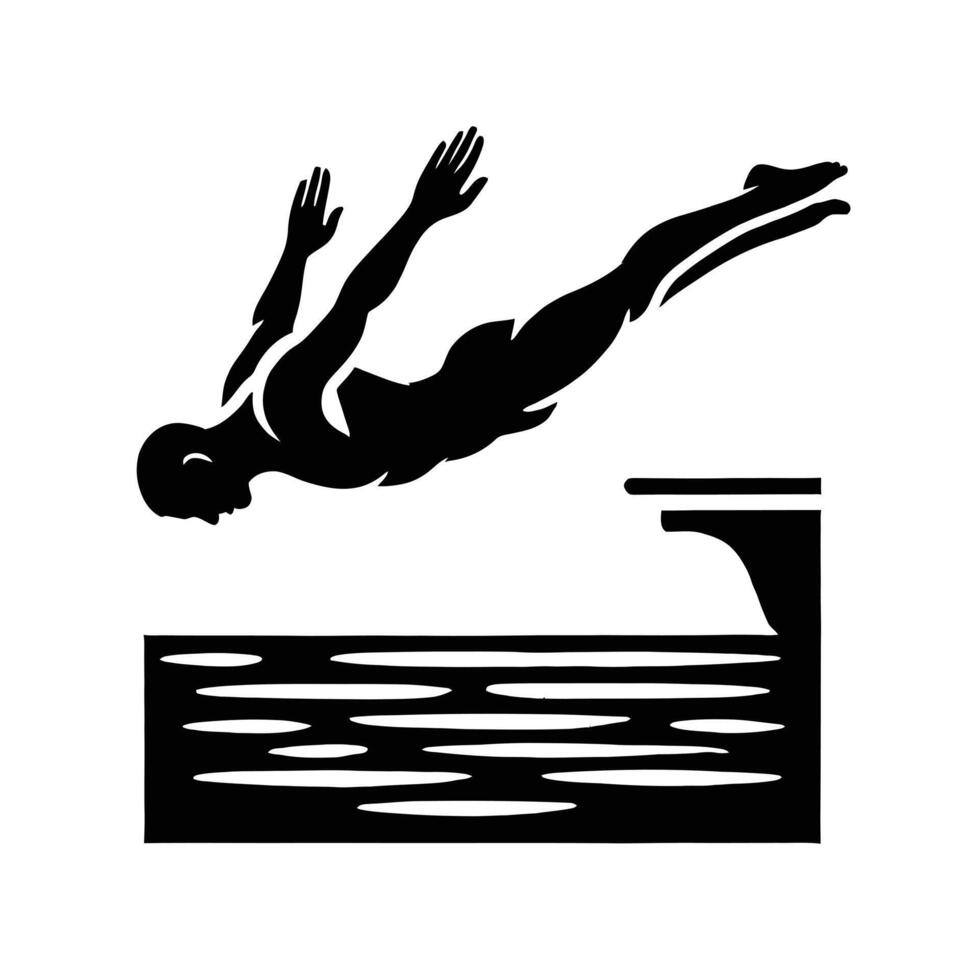 A black and white silhouette of a man diving into the water vector