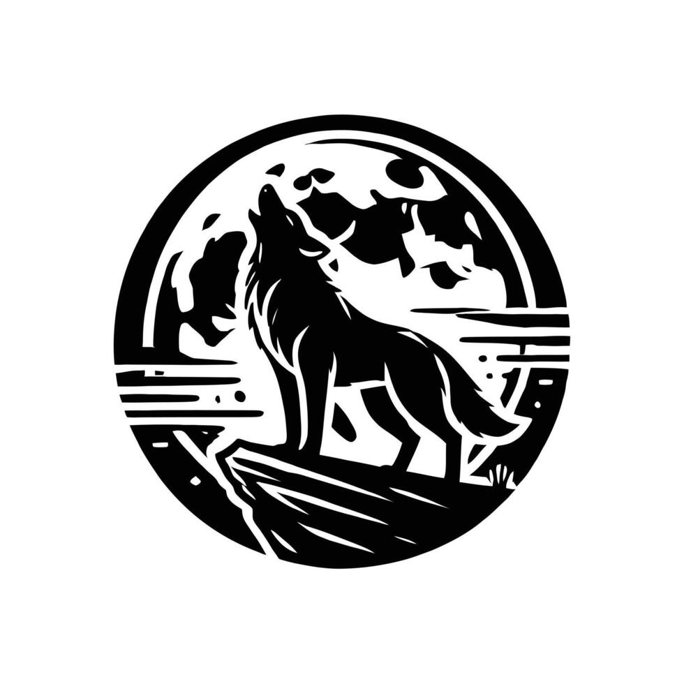 A black and white wolf howling at the moon vector