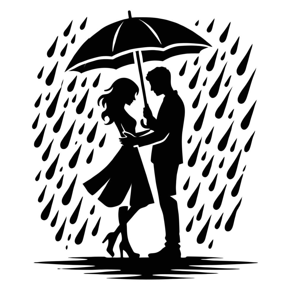 Couple under umbrella in rain vector