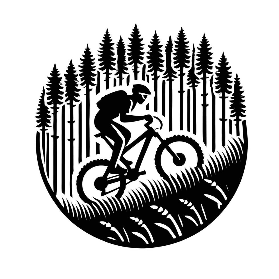Mountain bike rider in the forest illustration vector