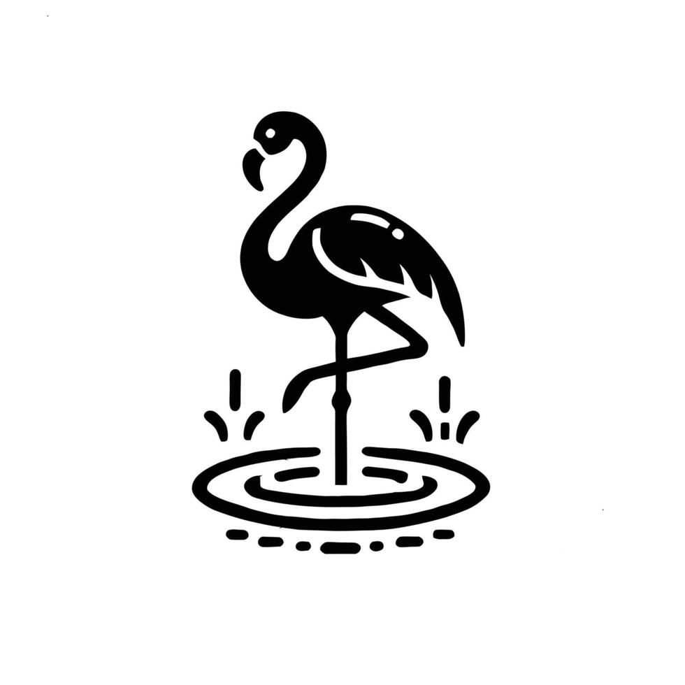 A black and white logo of a flamingo vector