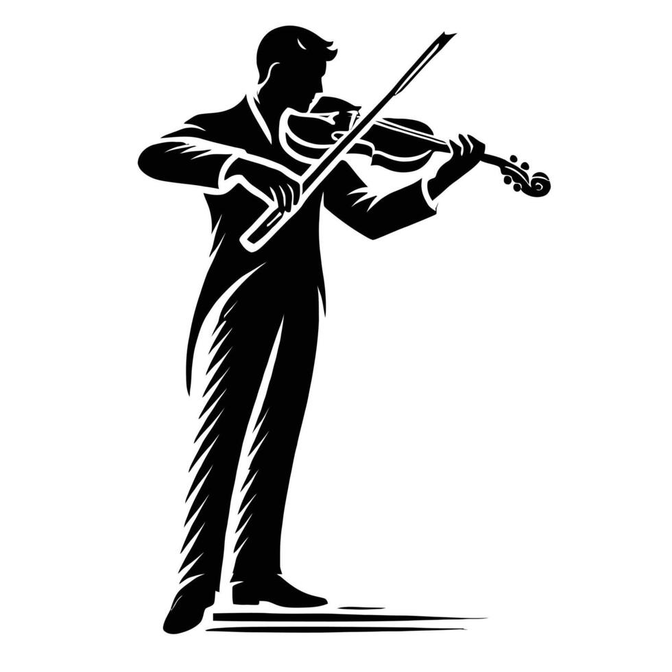A black and white illustration of a man playing the violin vector