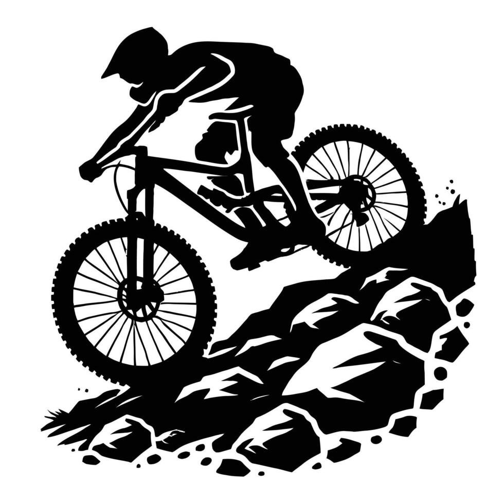 Mountain biker silhouette on white background vector