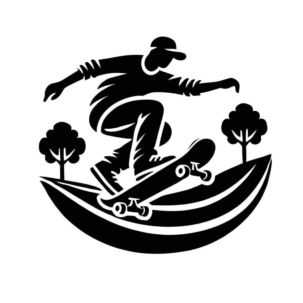 A silhouette of a man on a skateboard vector