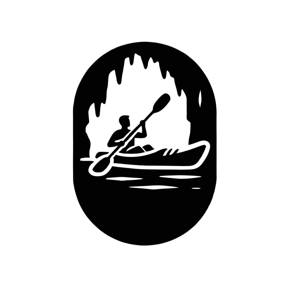 A black and white logo of a man in a canoe vector