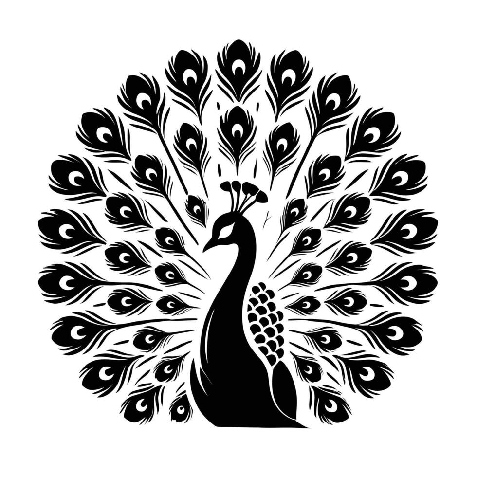 A black and white peacock silhouette on a white background vector