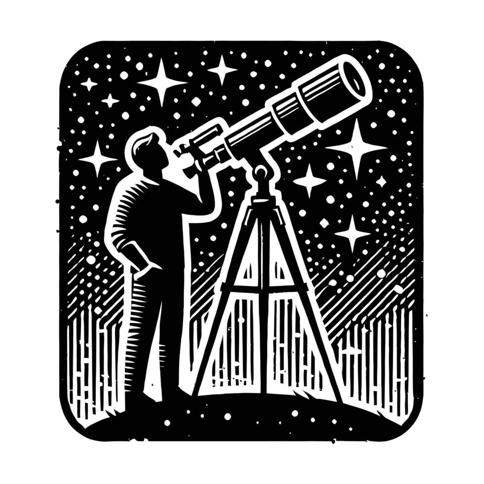 Astronomer looking through telescope vector