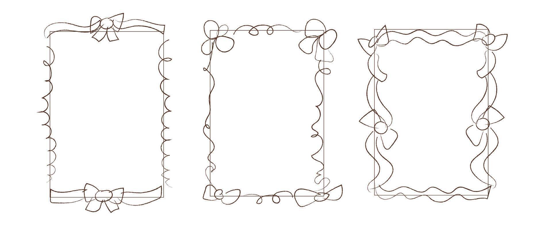 Hand drawn decorative bow borders for creative frames and artistic design vector