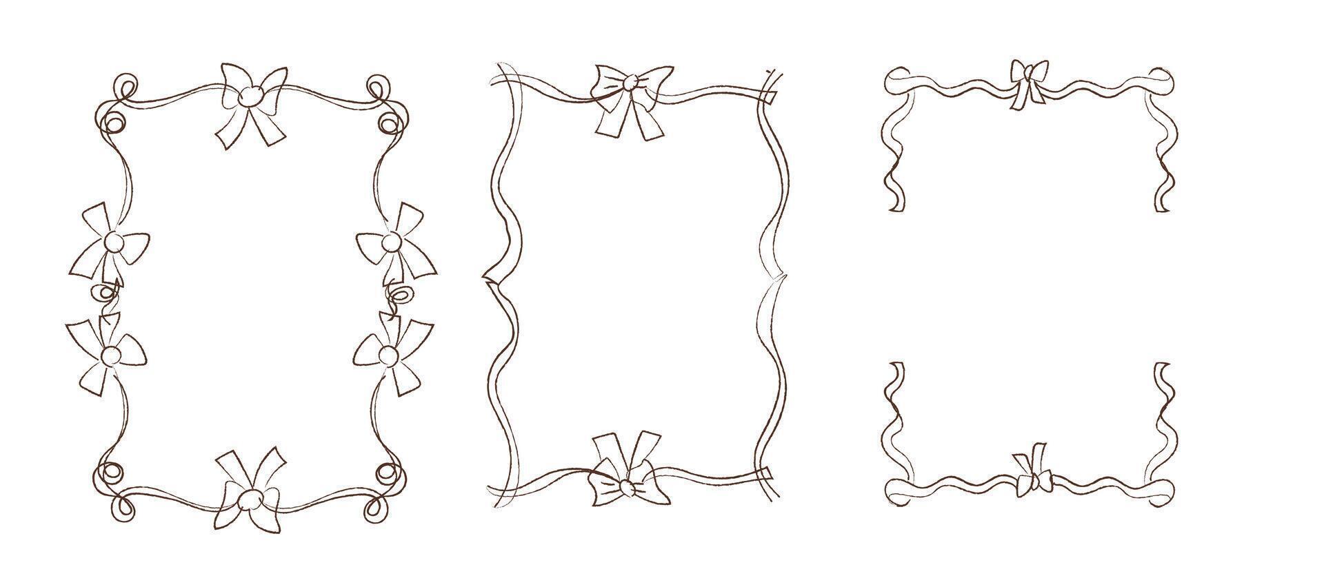 Elegant hand drawn bow frames for decorative design vector