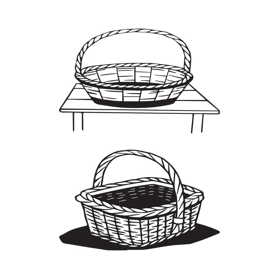 wicker basket art design vector