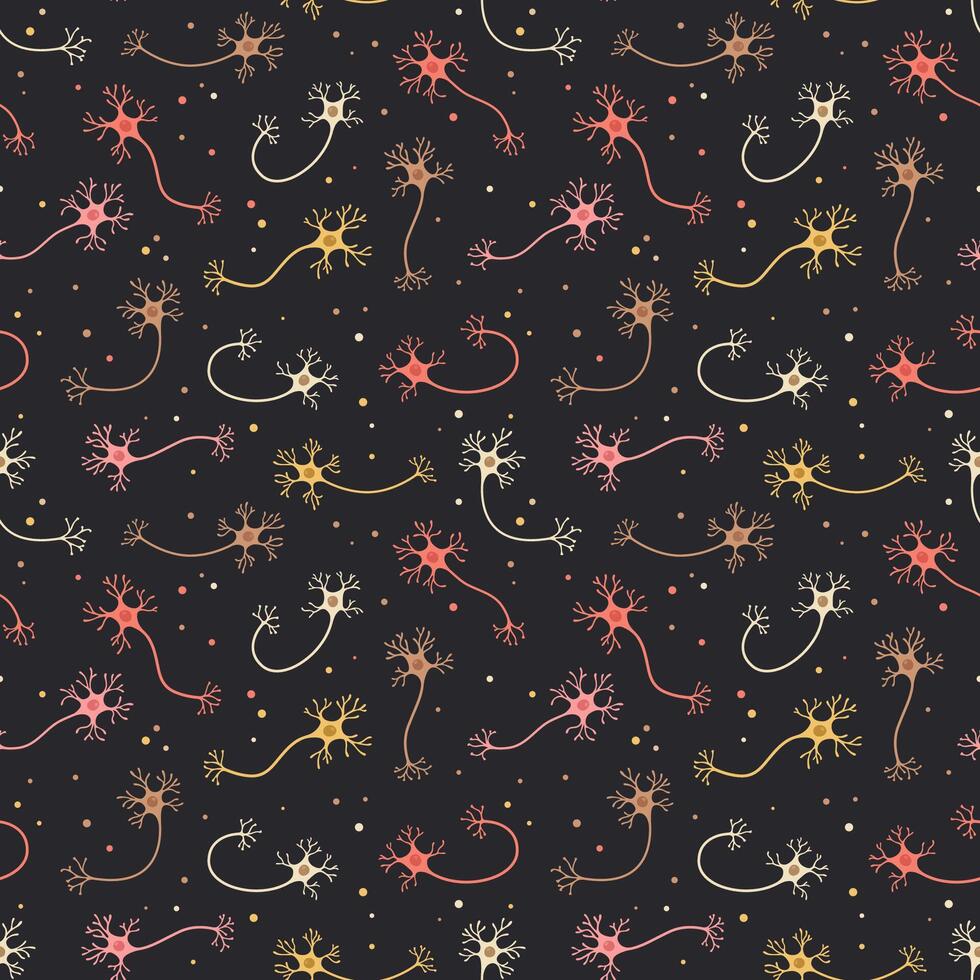 Seamless pattern with neurons. Science print vector