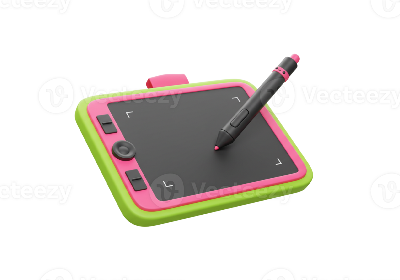 3 d rendering of digital tablet with pink pen isolated on background. png