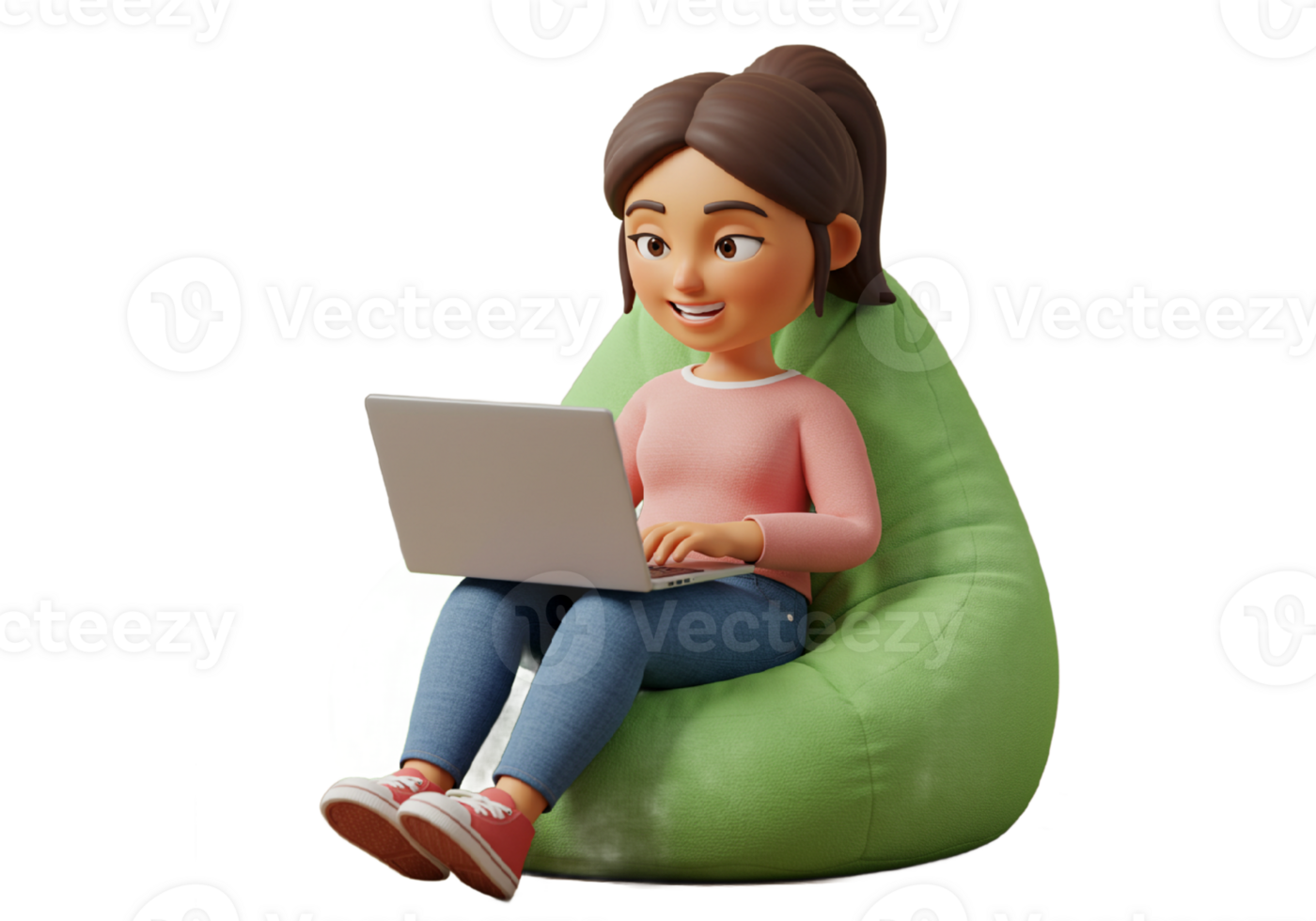 3d woman with laptop png