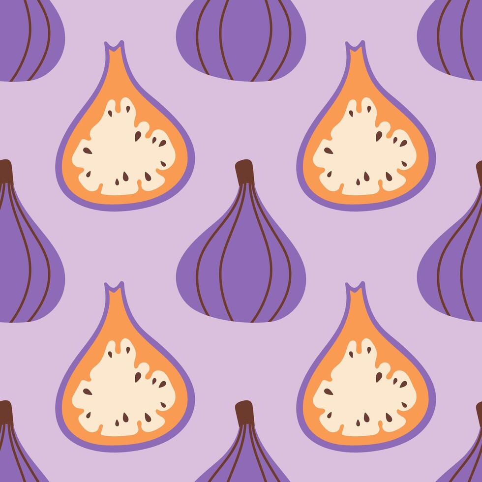 Fig seamless pattern. Figs fruit. Organic vitamins and healthy nutrition. Flat design, doodle style. Graphic texture. vector