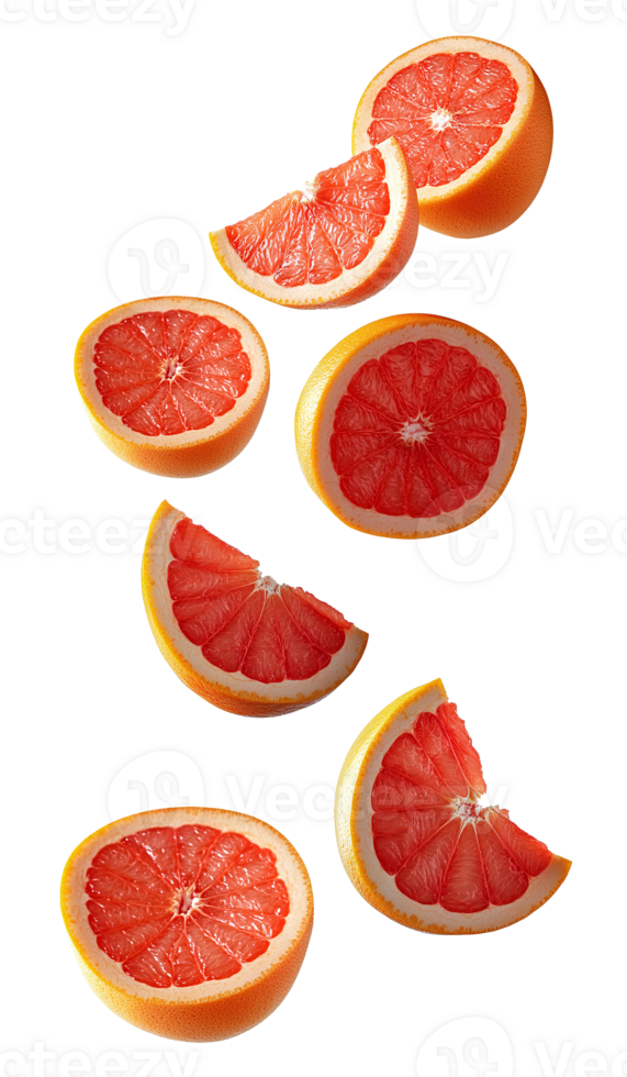 grapefruit pieces falling down . falling grapefruits . grapefruit falling down . grapefruit pieces falling from the top for healthy and organic food campaigns isolated. grapefruit flying png