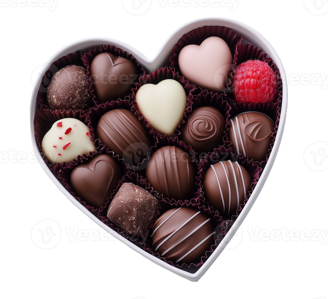 Heart-shaped arrangement of milk and white chocolates image isolated transparent. Romantic candy cut out . Valentines day sweets cutout element object photography png