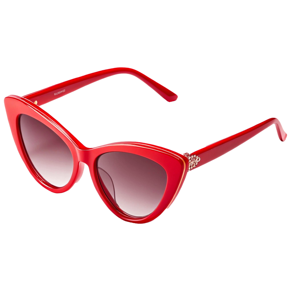 Vibrant Red Cat-Eye Sunglasses with Glossy Frame and Gradient Lenses in Studio Setup png