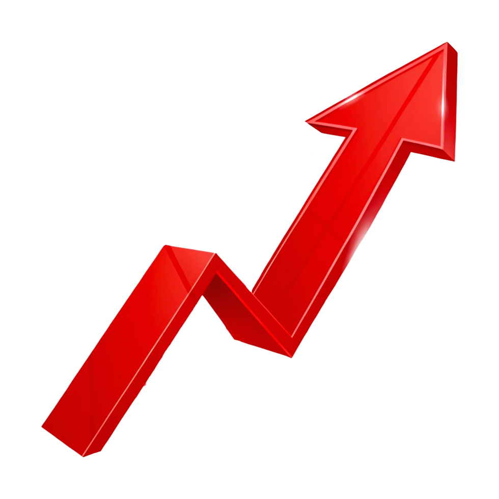 3D Red Arrow Showing Upward Trend in Financial Growth and Economic Progress png