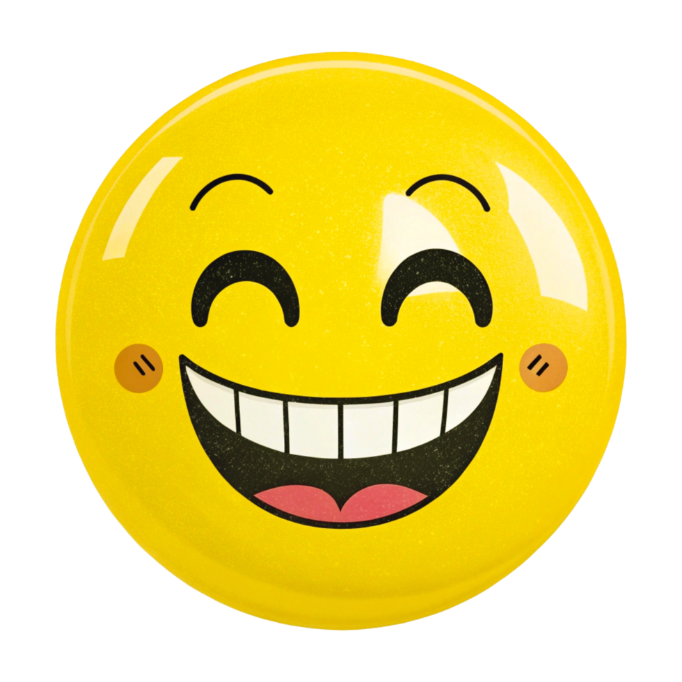 3D Yellow Smiley Emoji with Big Grin and Glossy Surface png