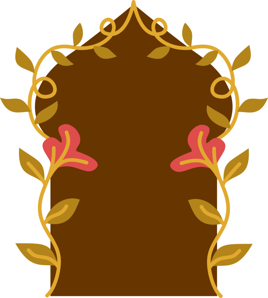 Arabic frame with botanical leaves png