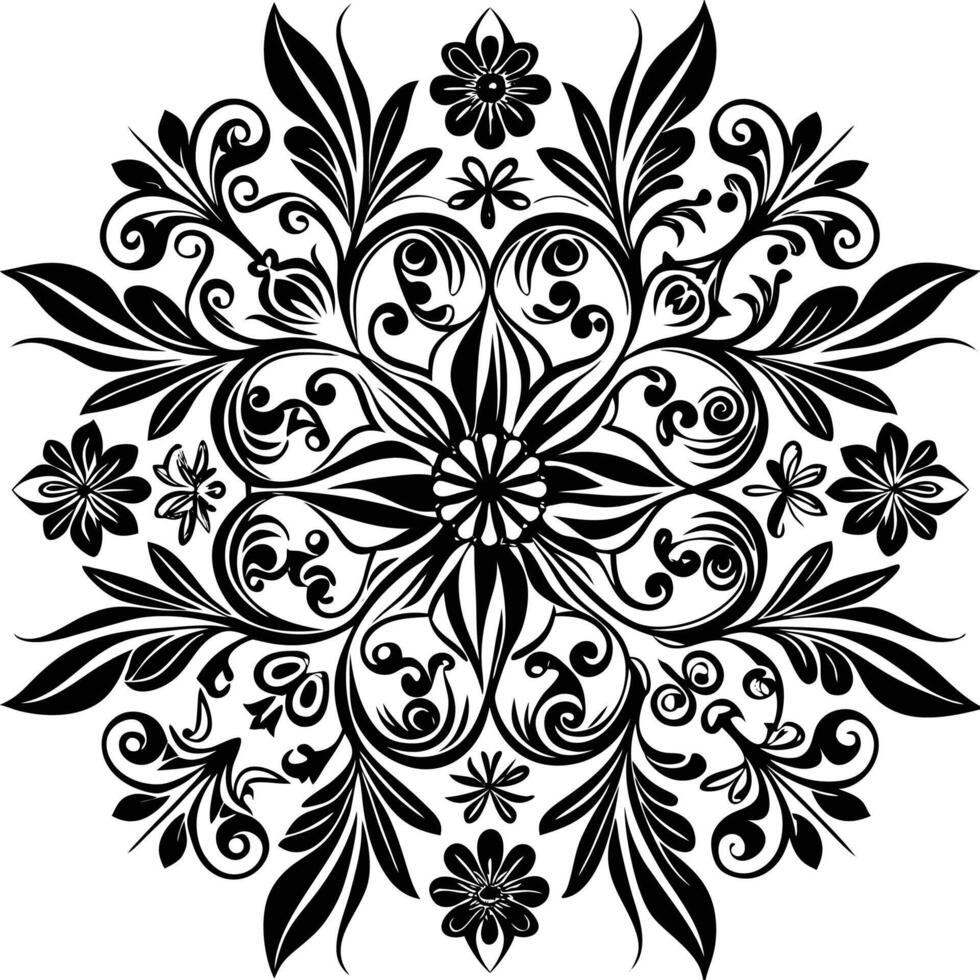 a black and white floral design with white background vector