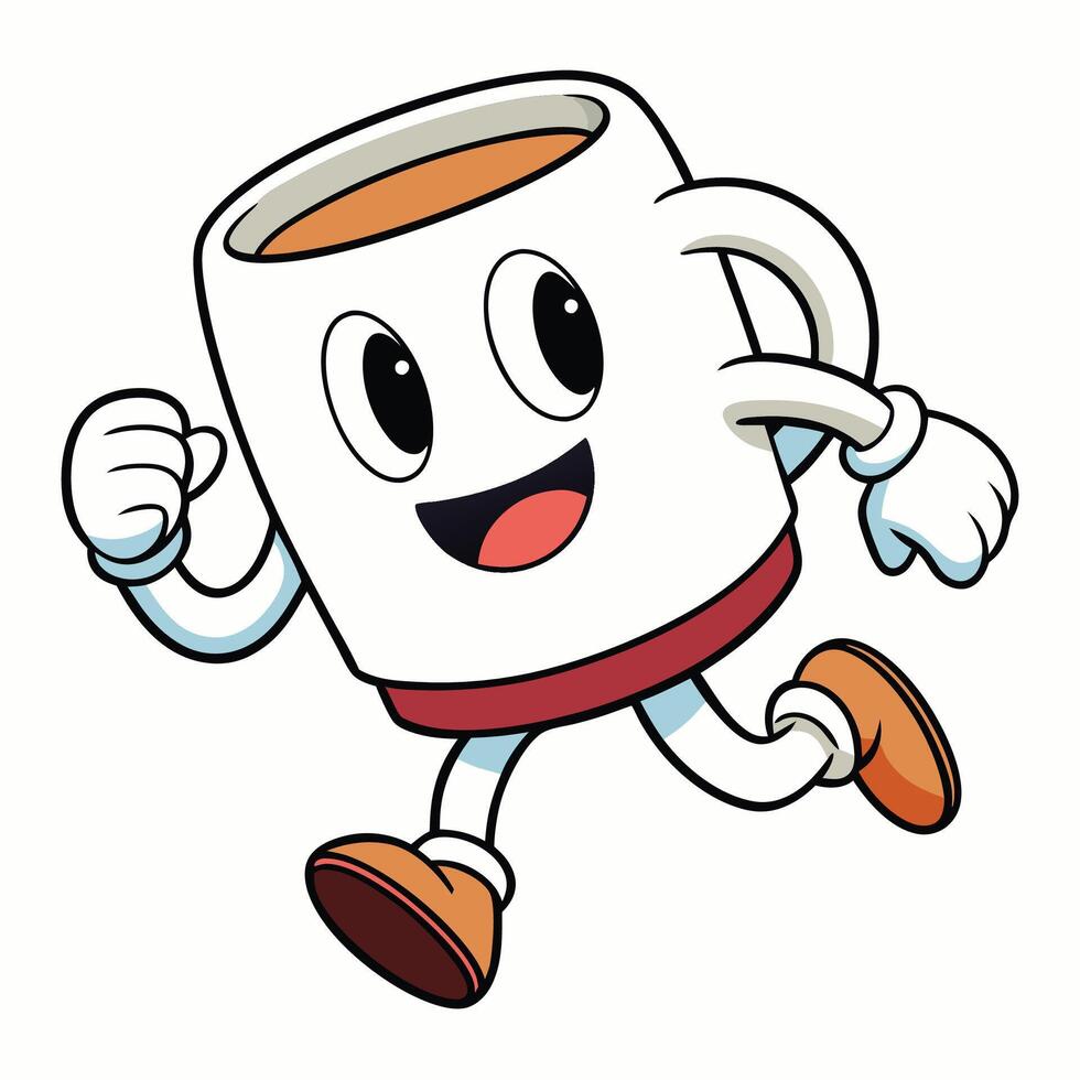 a cartoon coffee mug running with its eyes open vector