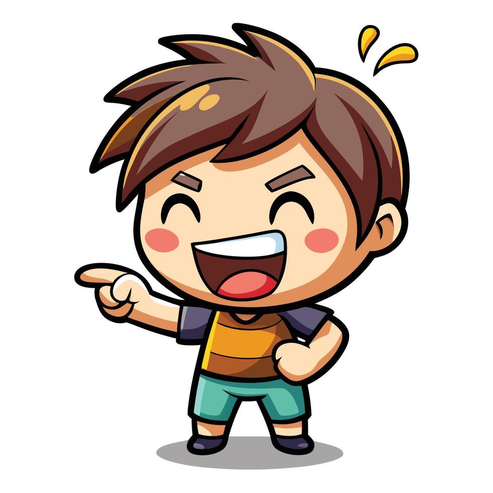 cartoon boy pointing at something funny character vector