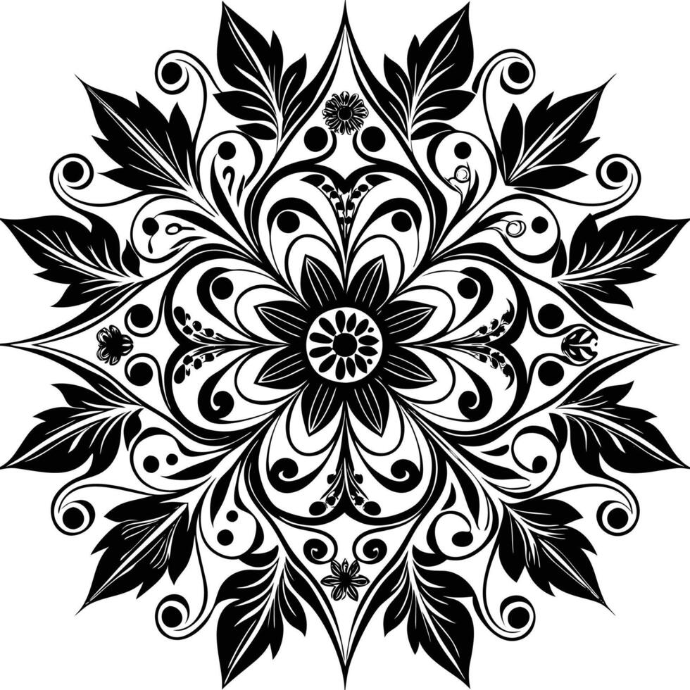a black and white floral design with leaves vector