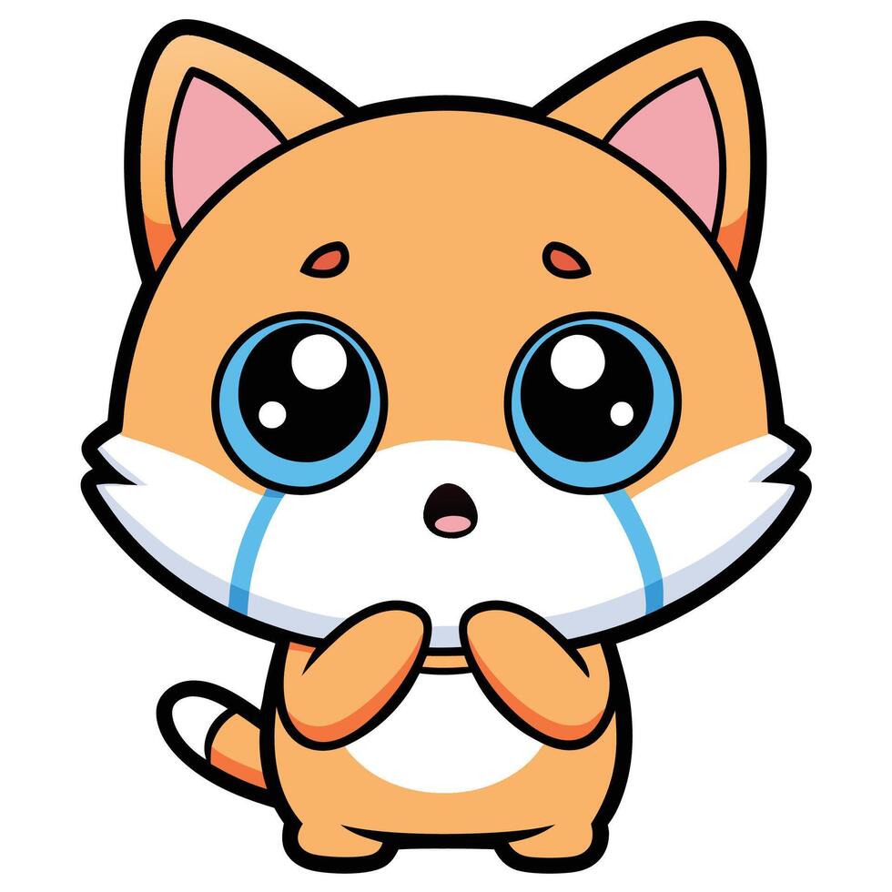 cute cartoon cat crying with eyes closed vector