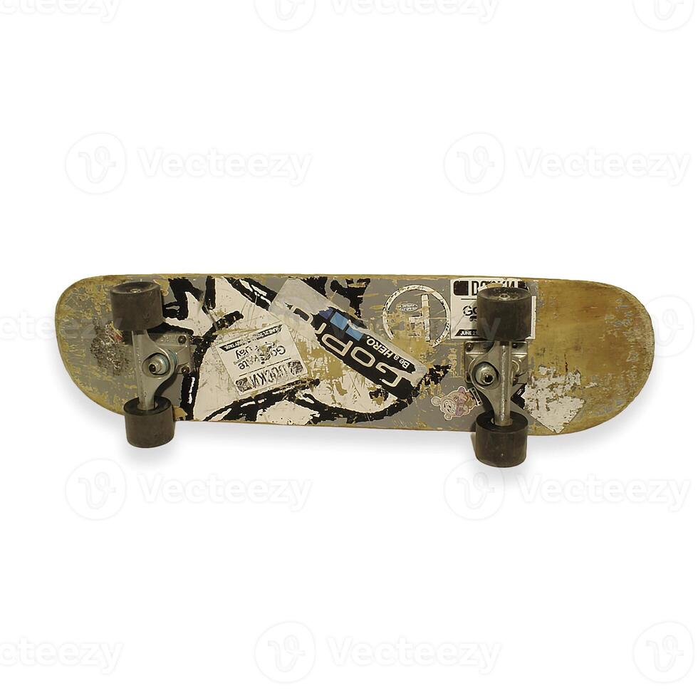 A vibrant Artistic Skateboard Deck showcasing Unique Graphics and Stickers for expression photo