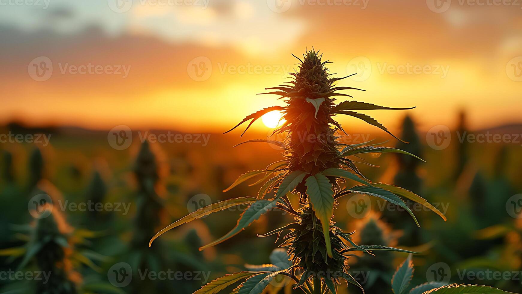 Stunning landscapes of natural cannabis plants at golden hour photo