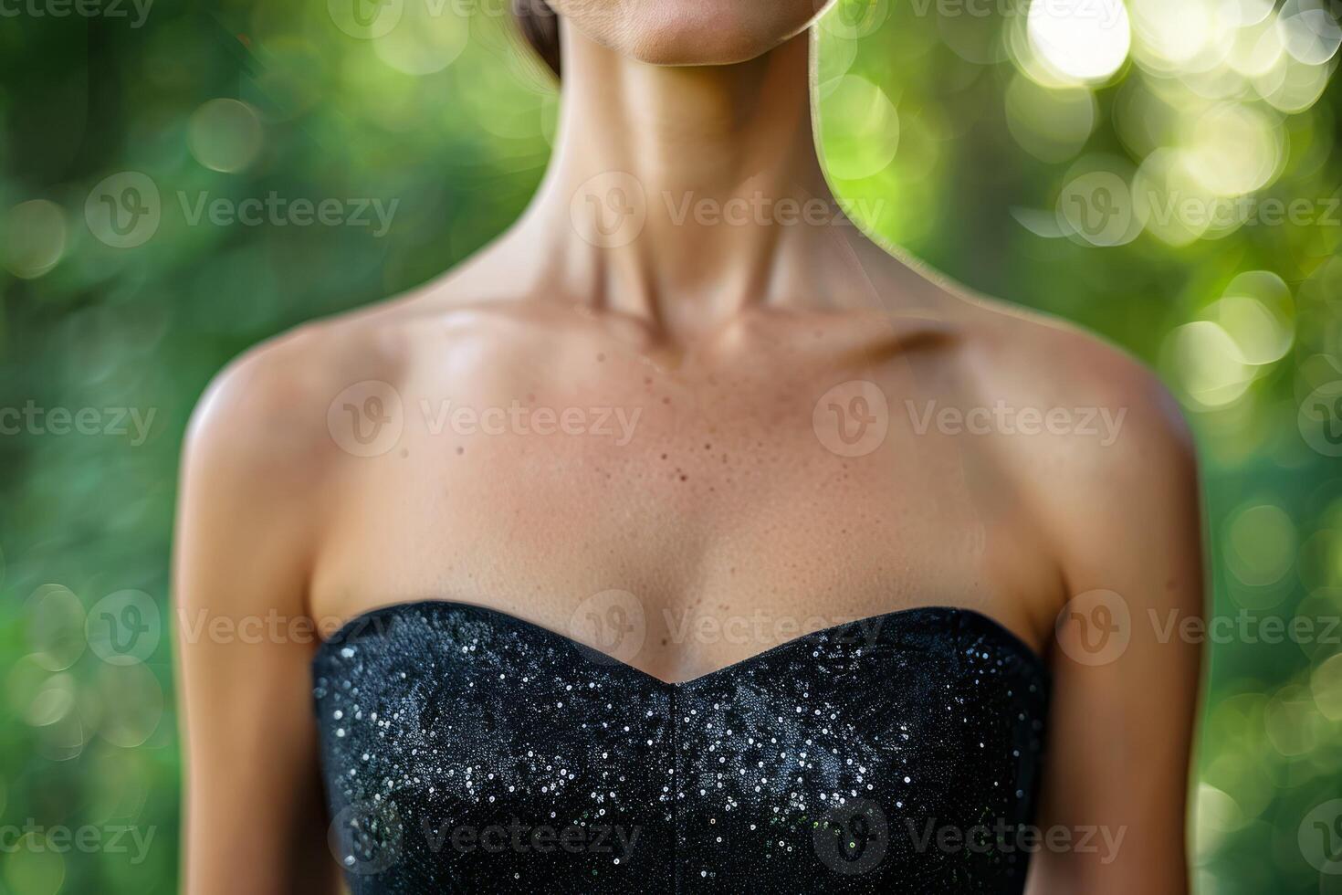 Elegant evening attire in nature setting. Neural network photo