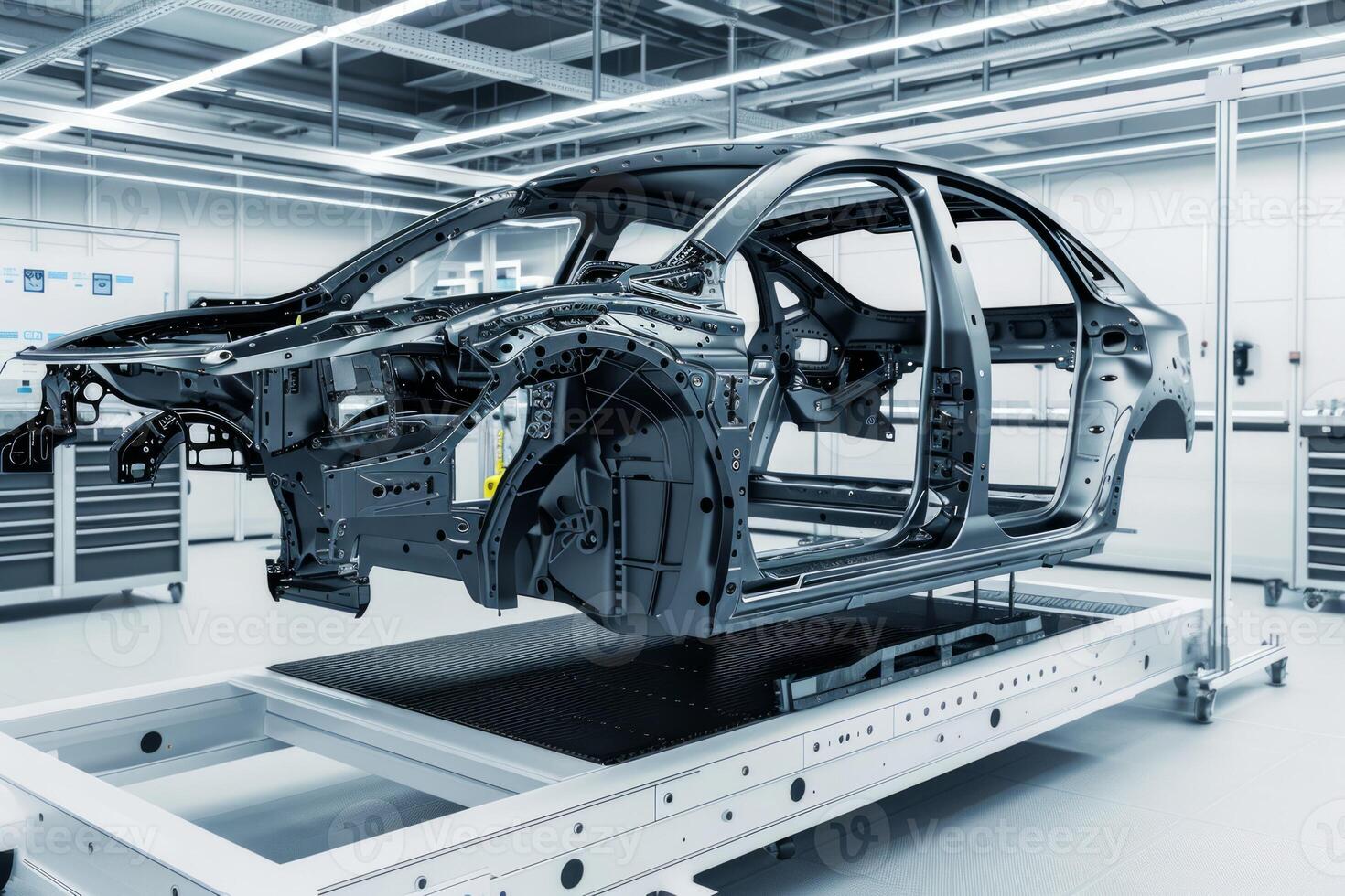 Assembly line car frame in industrial setting. Neural network photo