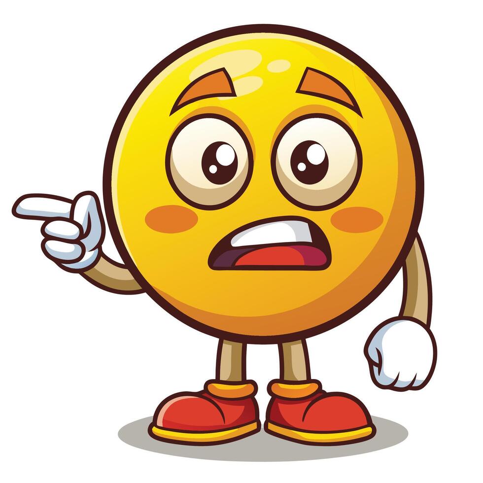 emoticon character with angry expression pointing finger, vector