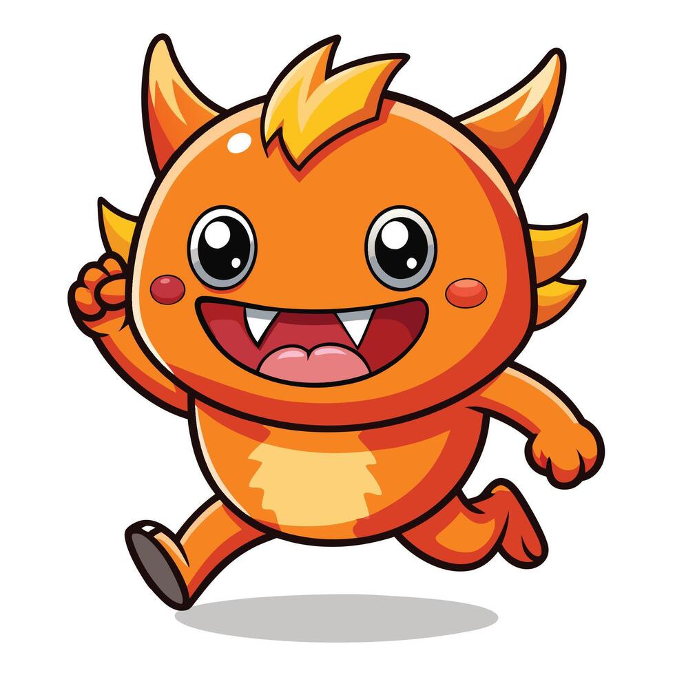 a cartoon orange monster running with its mouth open, vector