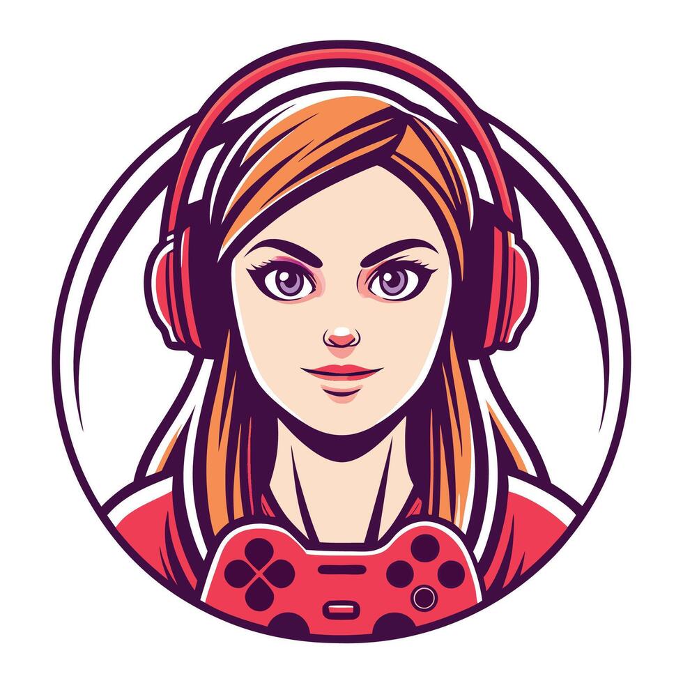 a girl with headphones and a controller funny character vector