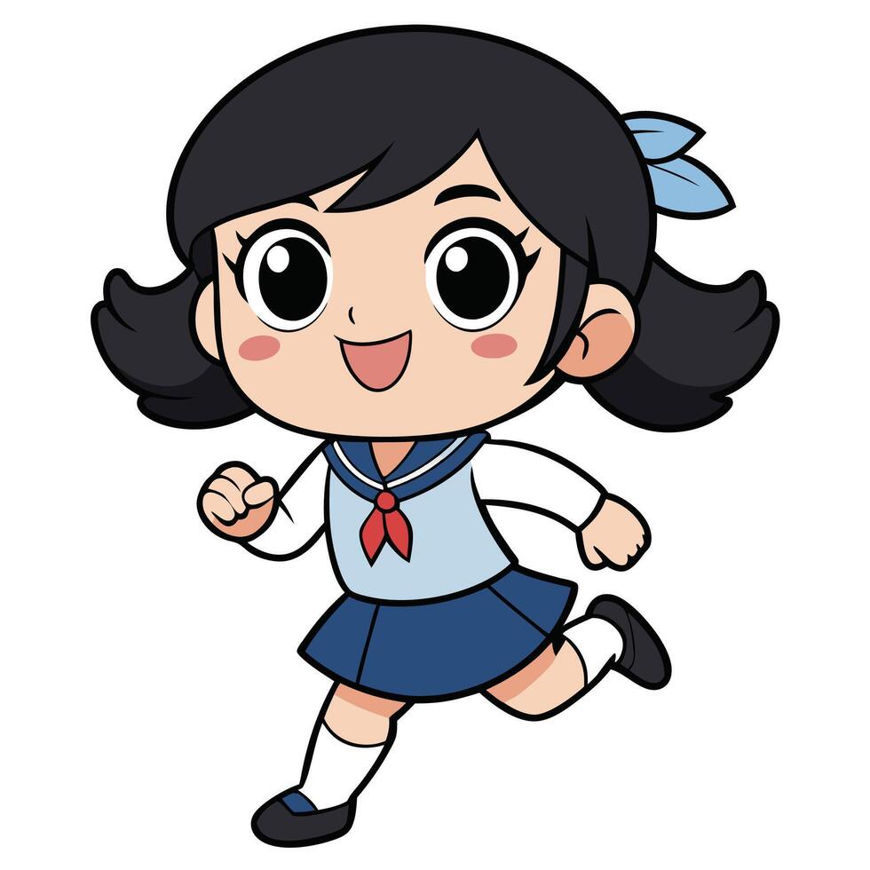 a cartoon girl in a school uniform running, vector