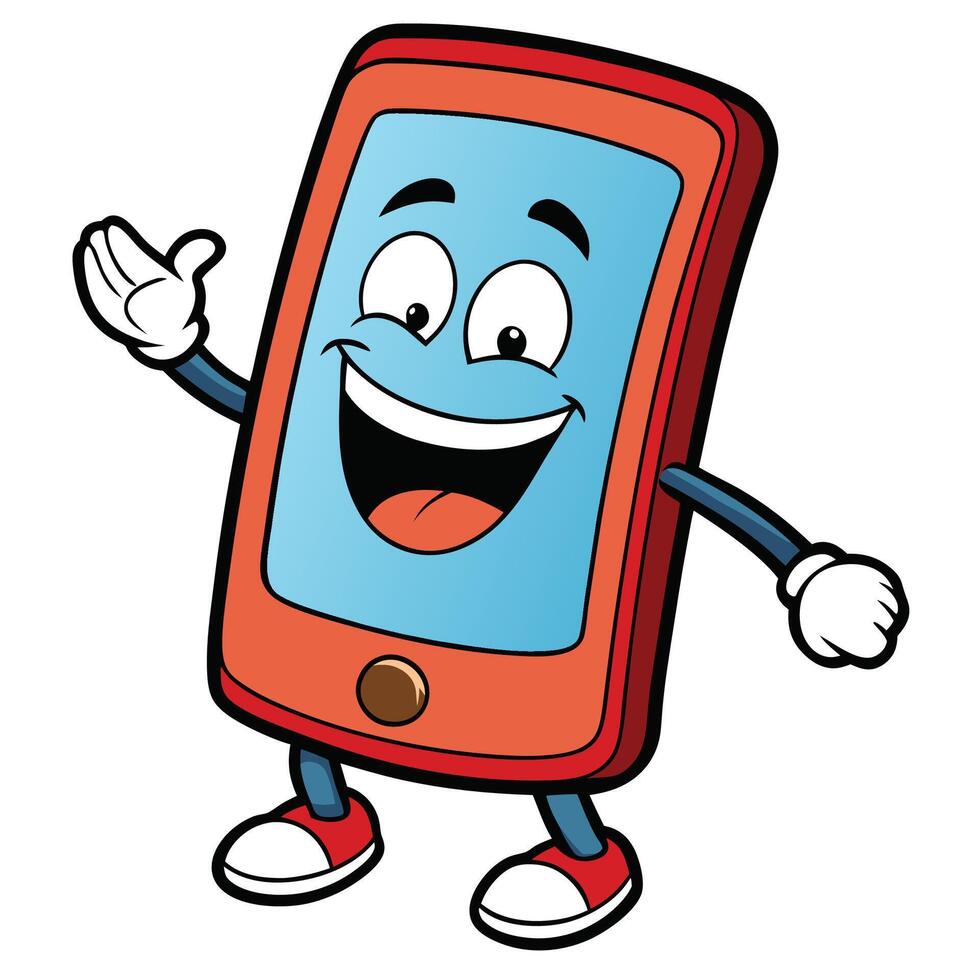 smartphone cartoon character waving illustration, vector