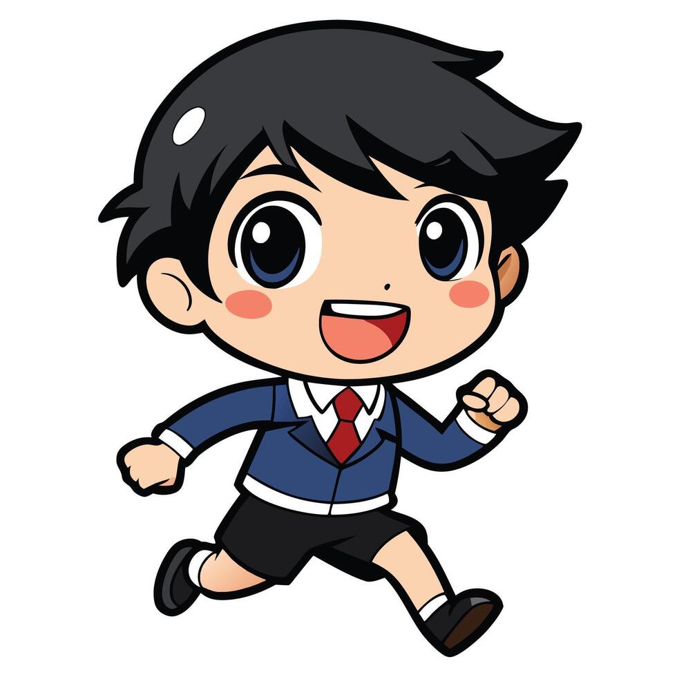 boy in a school uniform running, vector