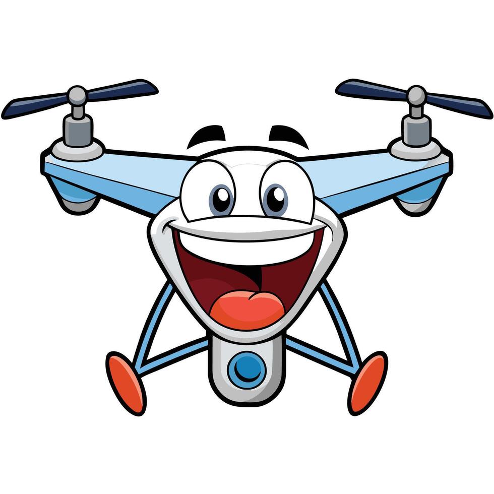 a cartoon blue and white drone flying with a happy face vector