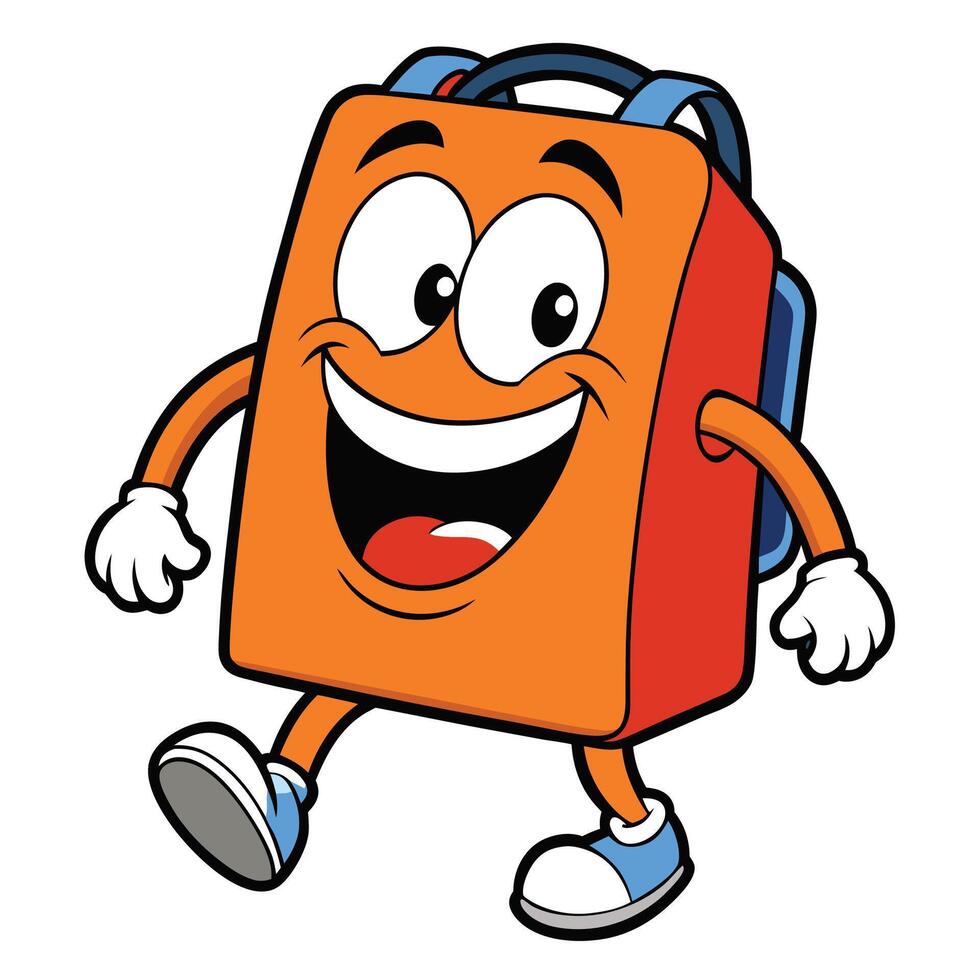 a cartoon orange suitcase character running with a smile vector