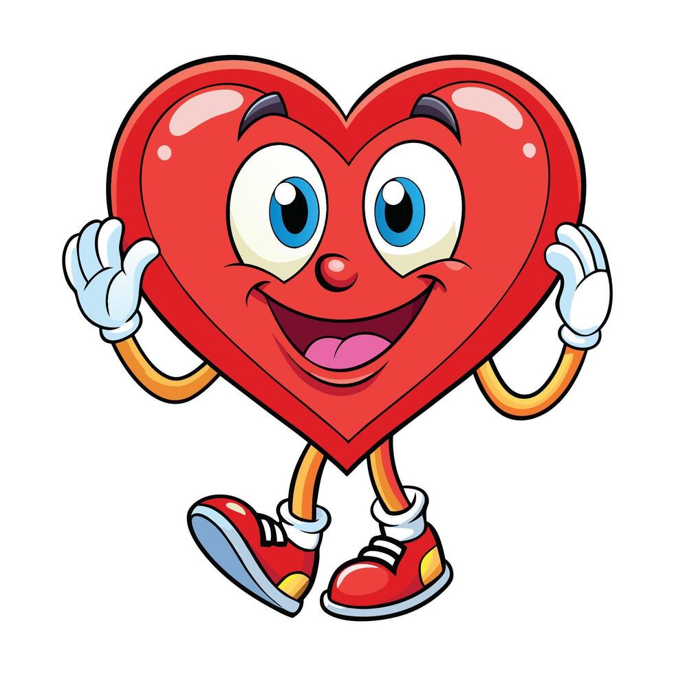 cartoon heart character with arms and legs holding hands vector